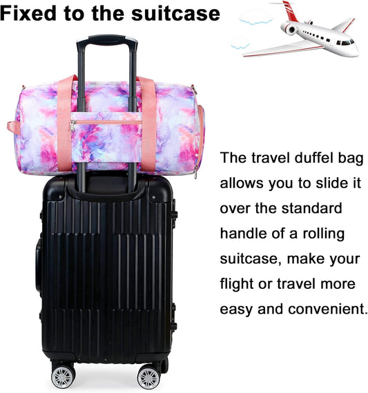 Travel Duffel Bag Women Girls Sport Gym Tote Weekender Overnight Carry-On Bag (Galaxy Cloud Purple)