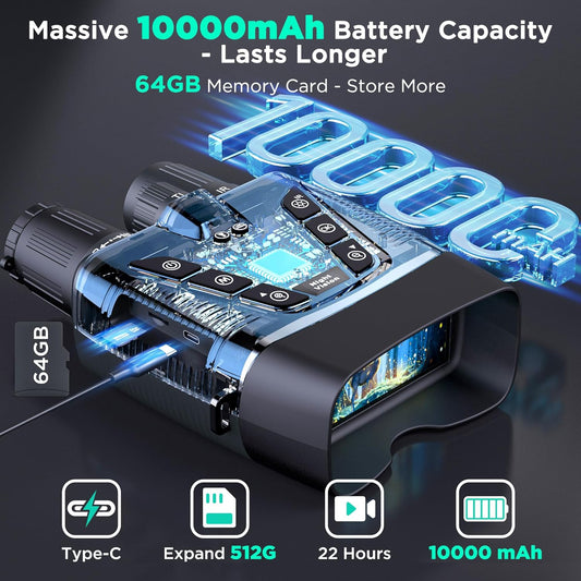 Premium 58MP 4K Night Vision Goggles - 1968FT Range, 10000mAh Battery, 64GB Card, Perfect for Camping, Hunting & Security!