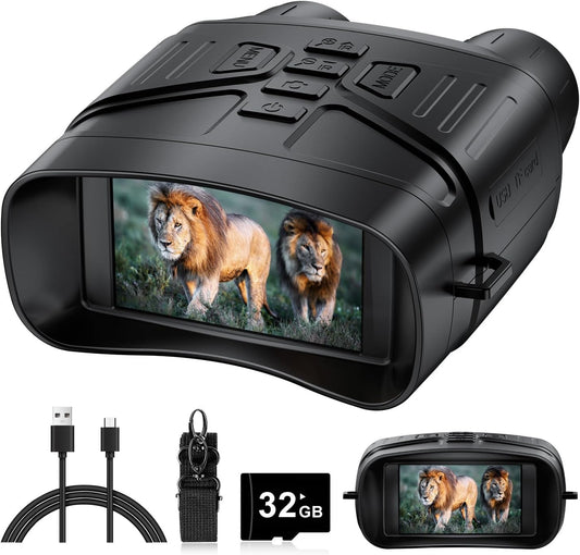 4K Night Vision Goggles - High-Performance Binoculars with 5000mAh Battery, 32GB Card, and 3'' HD Screen for Camping & Security