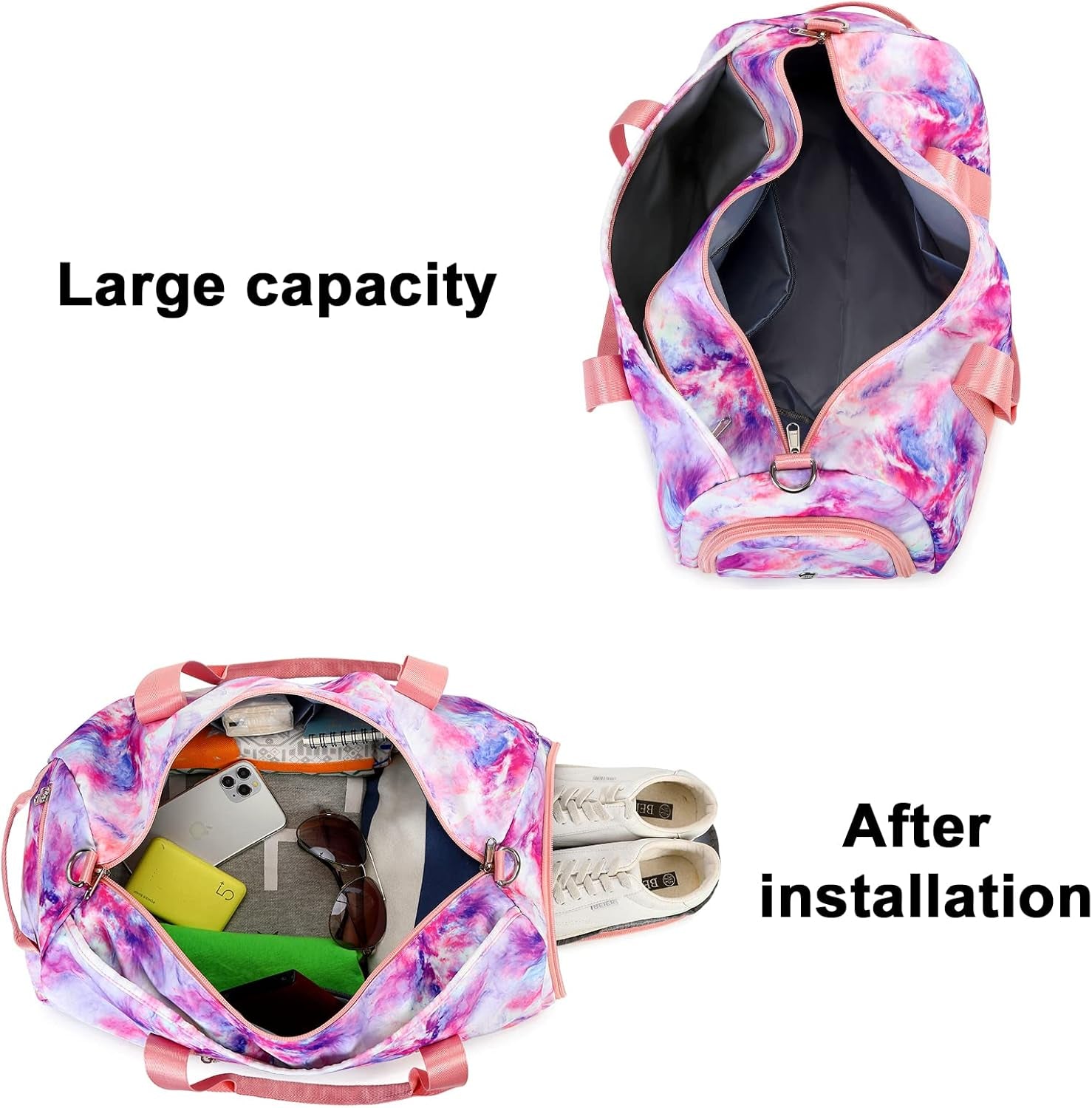 Travel Duffel Bag Women Girls Sport Gym Tote Weekender Overnight Carry-On Bag (Galaxy Cloud Purple)