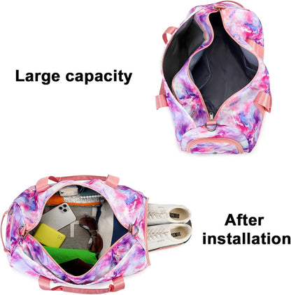 Travel Duffel Bag Women Girls Sport Gym Tote Weekender Overnight Carry-On Bag (Galaxy Cloud Purple)