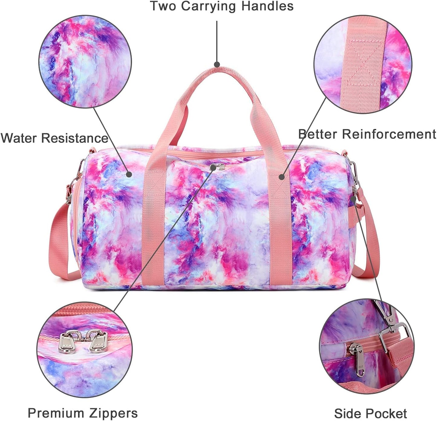 Travel Duffel Bag Women Girls Sport Gym Tote Weekender Overnight Carry-On Bag (Galaxy Cloud Purple)