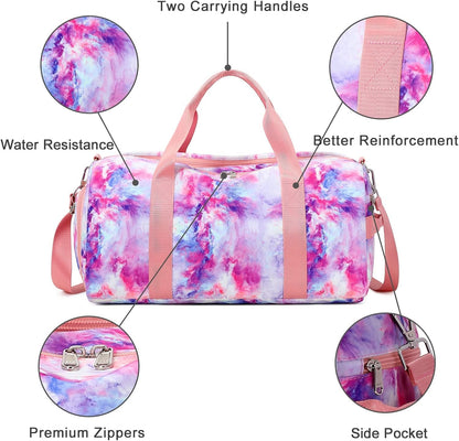 Travel Duffel Bag Women Girls Sport Gym Tote Weekender Overnight Carry-On Bag (Galaxy Cloud Purple)