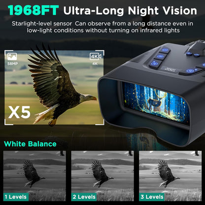 Premium 58MP 4K Night Vision Goggles - 1968FT Range, 10000mAh Battery, 64GB Card, Perfect for Camping, Hunting & Security!
