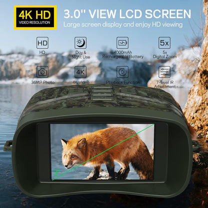 4K Infrared Night Vision Goggles for Adults - Rechargeable Binoculars with Anti-Shake Motion Detection for Ultimate Camping Adventures