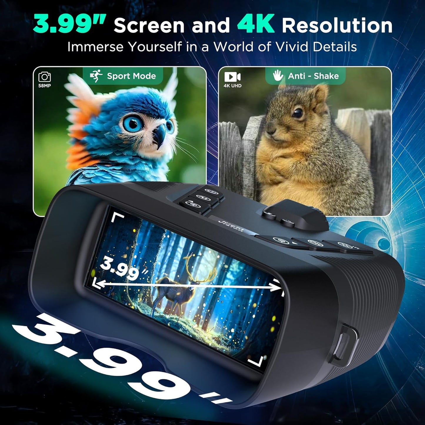 Premium 58MP 4K Night Vision Goggles - 1968FT Range, 10000mAh Battery, 64GB Card, Perfect for Camping, Hunting & Security!