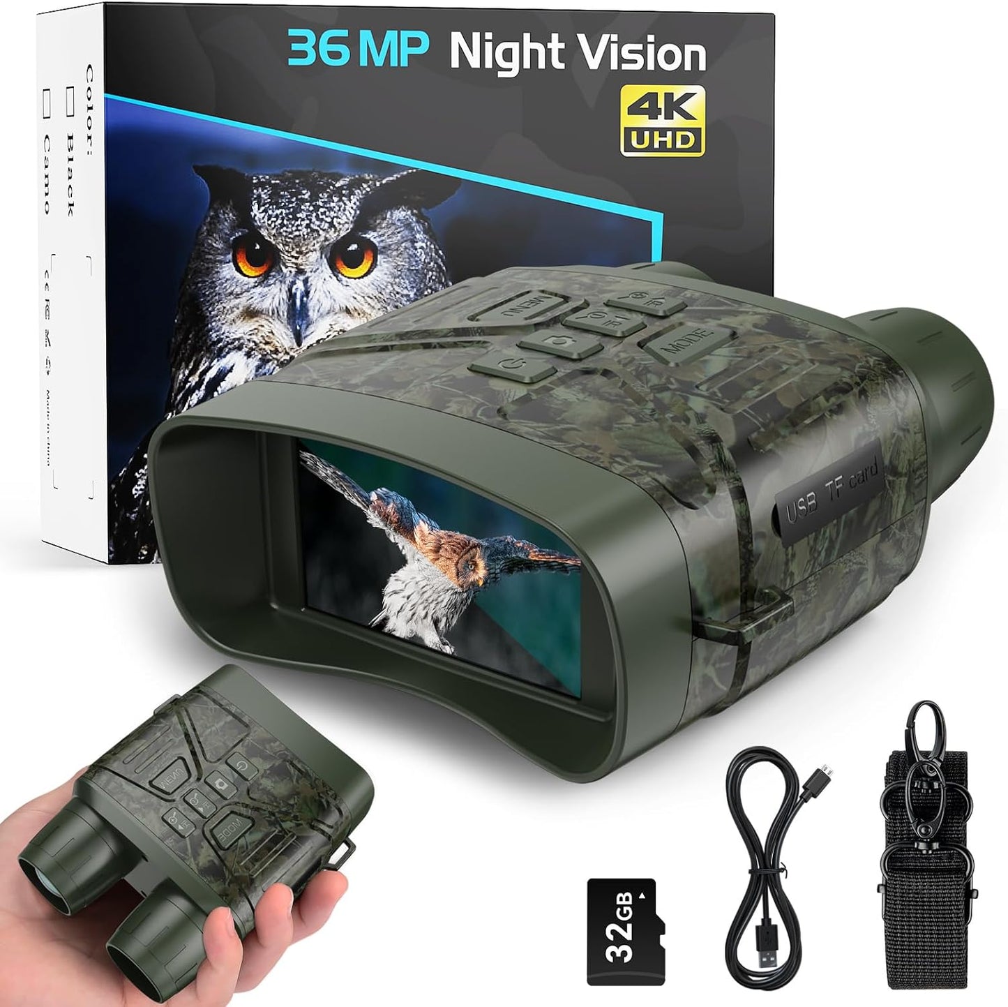 4K Infrared Night Vision Goggles for Adults - Rechargeable Binoculars with Anti-Shake Motion Detection for Ultimate Camping Adventures