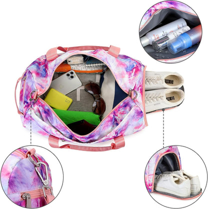 Travel Duffel Bag Women Girls Sport Gym Tote Weekender Overnight Carry-On Bag (Galaxy Cloud Purple)