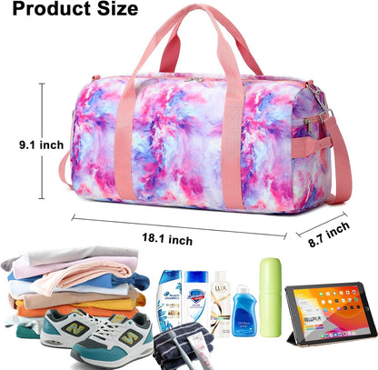 Travel Duffel Bag Women Girls Sport Gym Tote Weekender Overnight Carry-On Bag (Galaxy Cloud Purple)