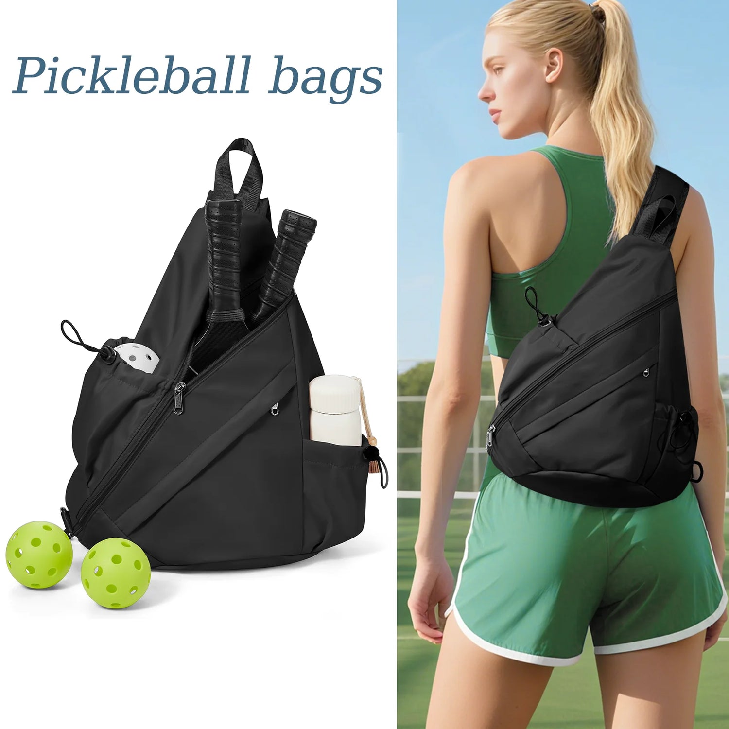 Pickleball Bag Sling Bags for Women & Men- Turn able Crossbody Sling Backpack for Pickleball Paddle, Tennis, Pickleball Sticks Bags - Sport Slam