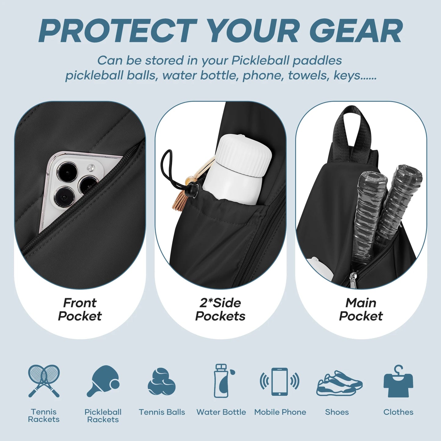 Pickleball Bag Sling Bags for Women & Men- Turn able Crossbody Sling Backpack for Pickleball Paddle, Tennis, Pickleball Sticks Bags - Sport Slam