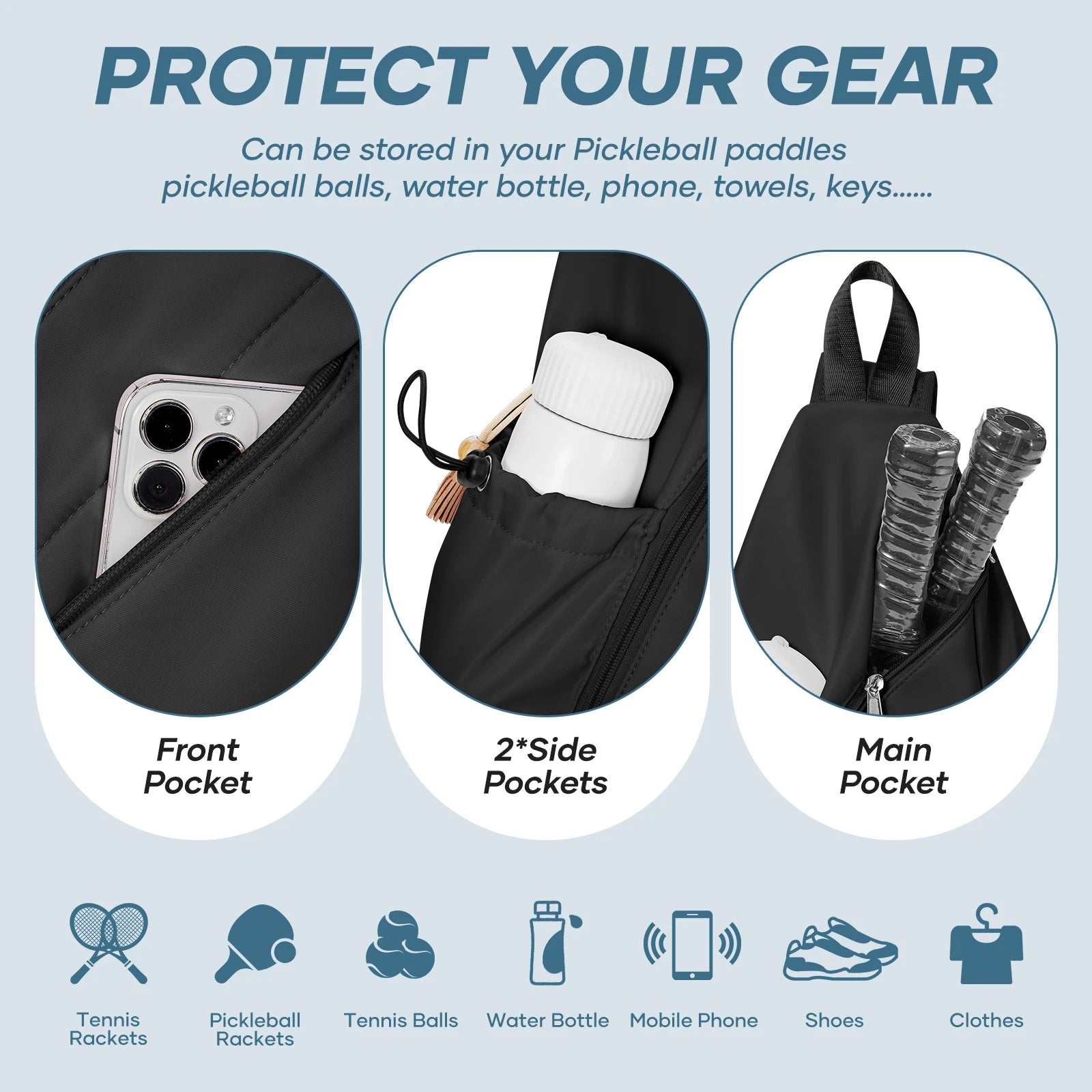 Pickleball Bag Sling Bags for Women & Men- Turn able Crossbody Sling Backpack for Pickleball Paddle, Tennis, Pickleball Sticks Bags - Sport Slam
