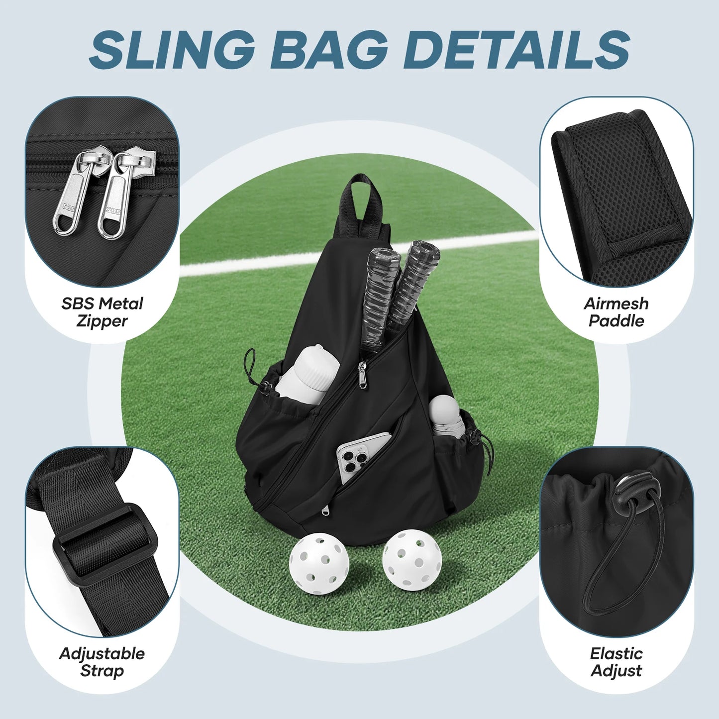 Pickleball Bag Sling Bags for Women & Men- Turn able Crossbody Sling Backpack for Pickleball Paddle, Tennis, Pickleball Sticks Bags - Sport Slam