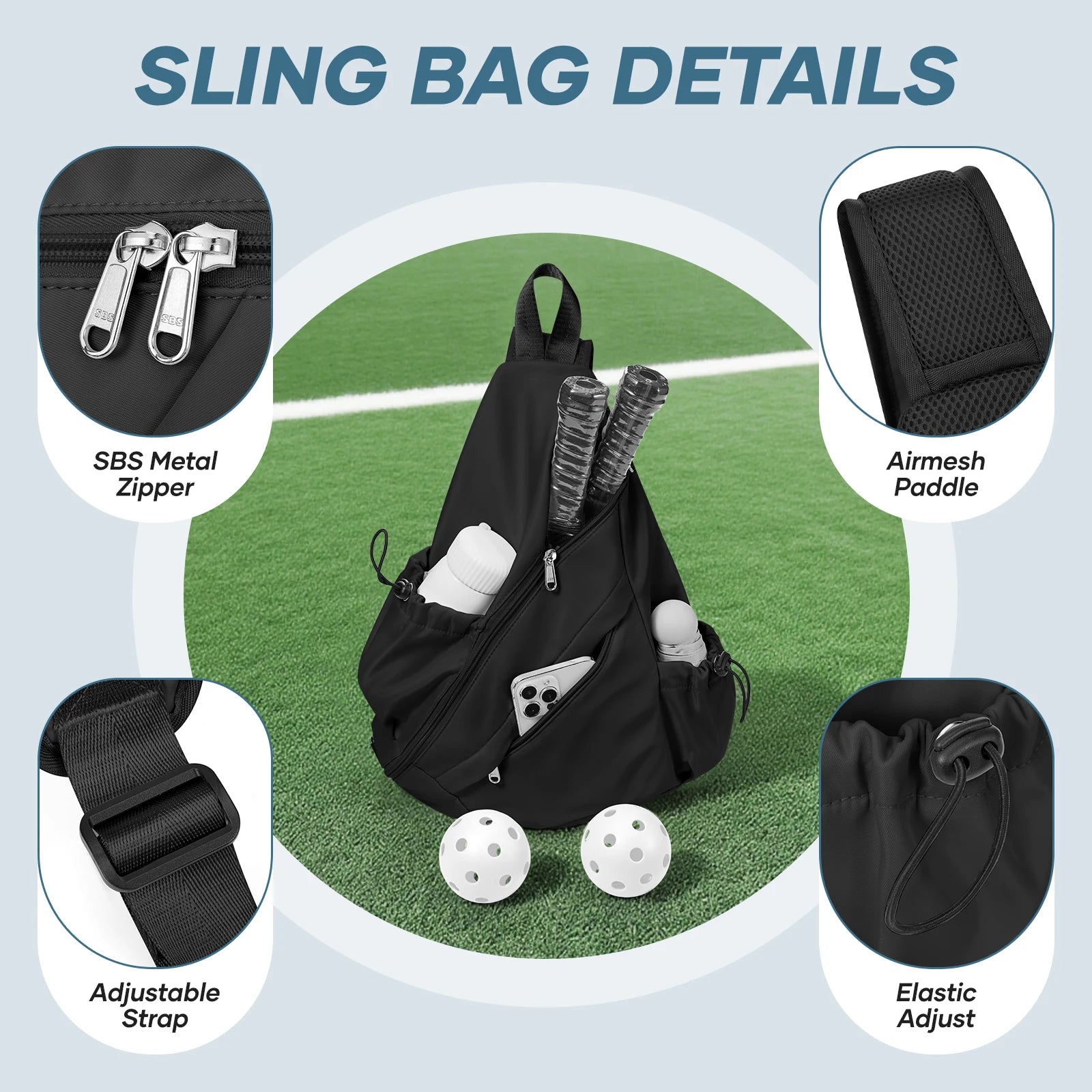 Pickleball Bag Sling Bags for Women & Men- Turn able Crossbody Sling Backpack for Pickleball Paddle, Tennis, Pickleball Sticks Bags - Sport Slam