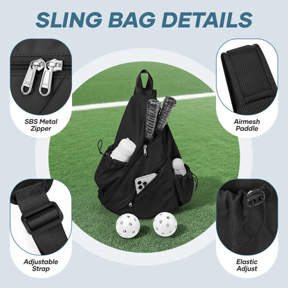 Pickleball Bag Sling Bags for Women & Men- Turn able Crossbody Sling Backpack for Pickleball Paddle, Tennis, Pickleball Sticks Bags - Sport Slam