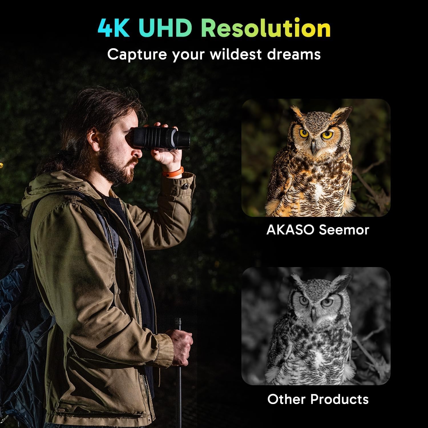 Seemor-200 4K Full Color Night Vision Goggles - App-Enabled Binoculars with 3280FT Range & 16X Zoom for Camping, Hiking & Security
