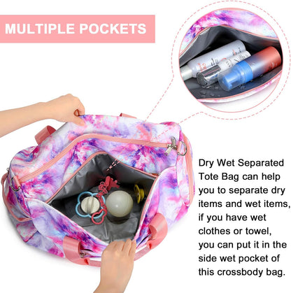 Travel Duffel Bag Women Girls Sport Gym Tote Weekender Overnight Carry-On Bag (Galaxy Cloud Purple)