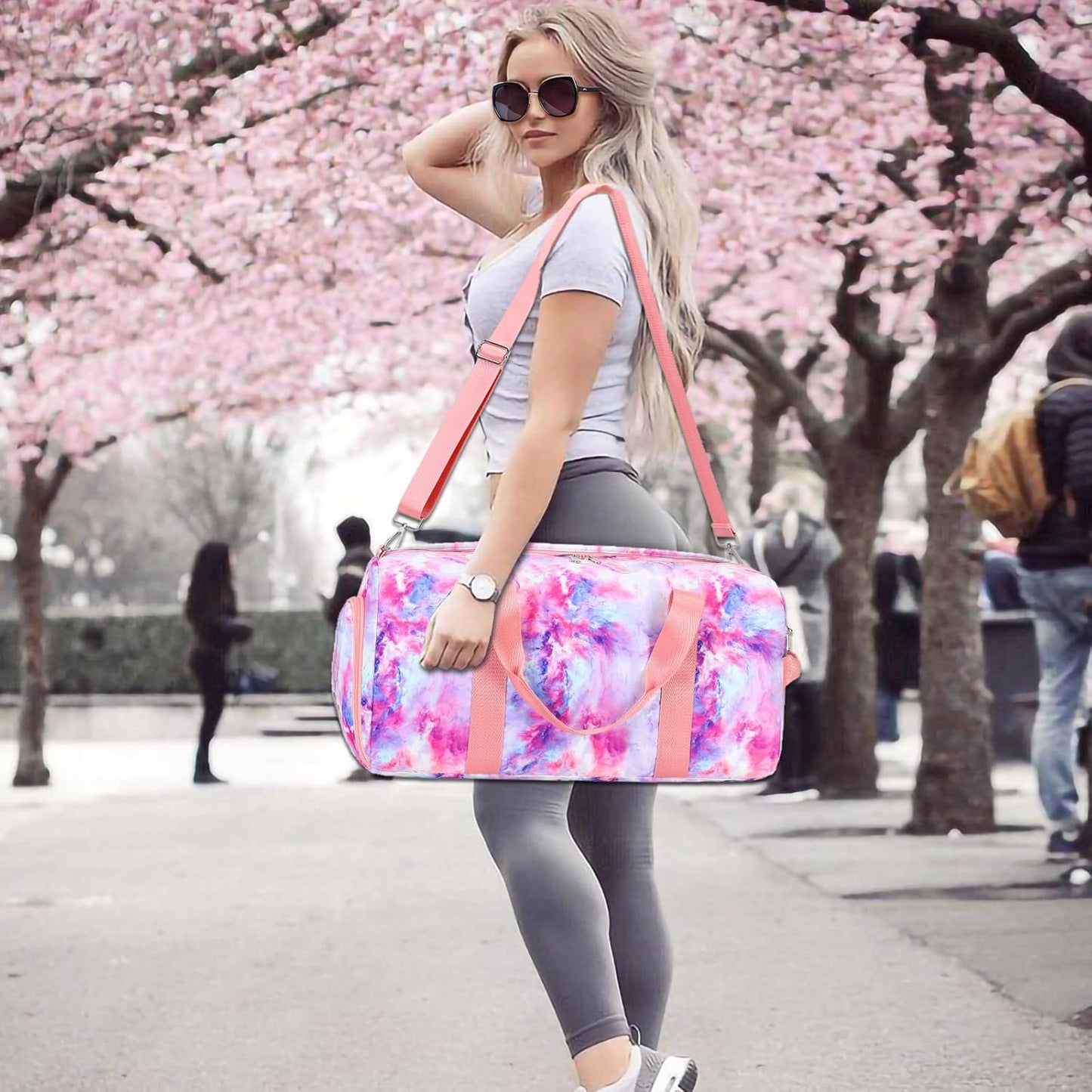 Travel Duffel Bag Women Girls Sport Gym Tote Weekender Overnight Carry-On Bag (Galaxy Cloud Purple)