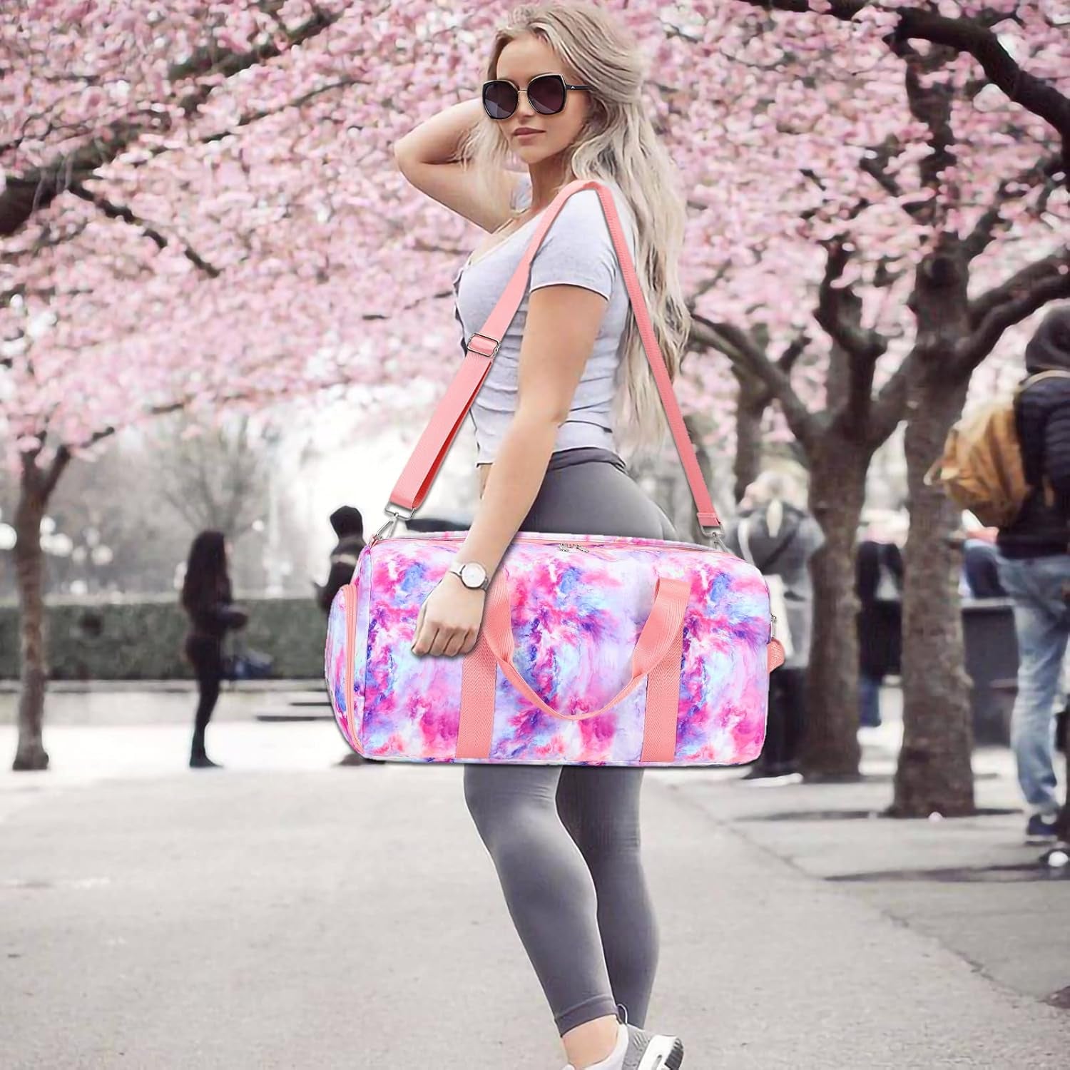 Travel Duffel Bag Women Girls Sport Gym Tote Weekender Overnight Carry-On Bag (Galaxy Cloud Purple)